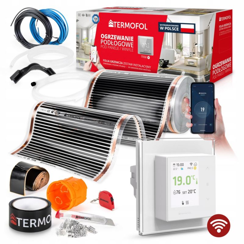 ZESTAW Folia Grzewcza TERMOFOL PODCZERWIEN MOC 80W 50cm pow. 32m² H7 WHITE + WiFi 1kpl