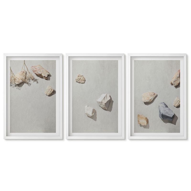 Tryptyk w białej ramie Tulup 40x60 cm Boho kamienie plaża dekoracje Obrazy do kuchni w ramie 1 kpl