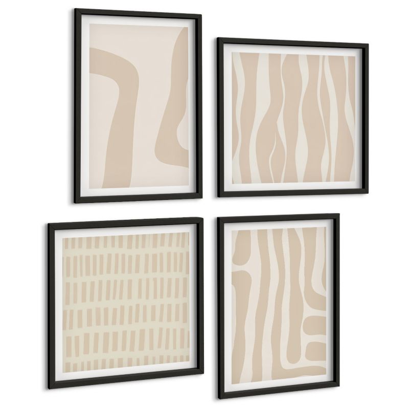 Zestaw Obrazów 4 Częściowy ArtPrintCave (2x50x50+2x40x60cm) Czarna rama Abstrakcyjne wzory boho kształty 1 kpl.