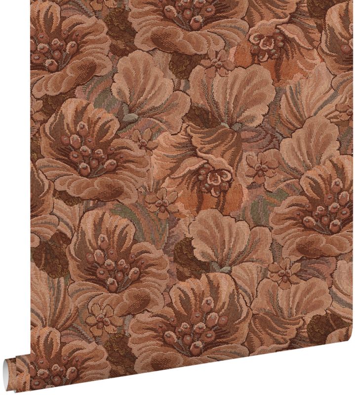 Tapeta ESTAhome haftowany kwiatowy wzór ciemny brąz 50 x 900 cm - 1 rol.