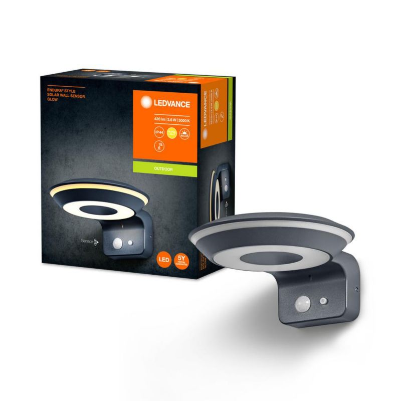 Lampa Solarna Ledvance Endura Kinkiet Elewacyjny LED 3.6W 180lm 3000K IP44 Szary Z Czujnikiem Ruchu i Zmierzchu 1 szt.