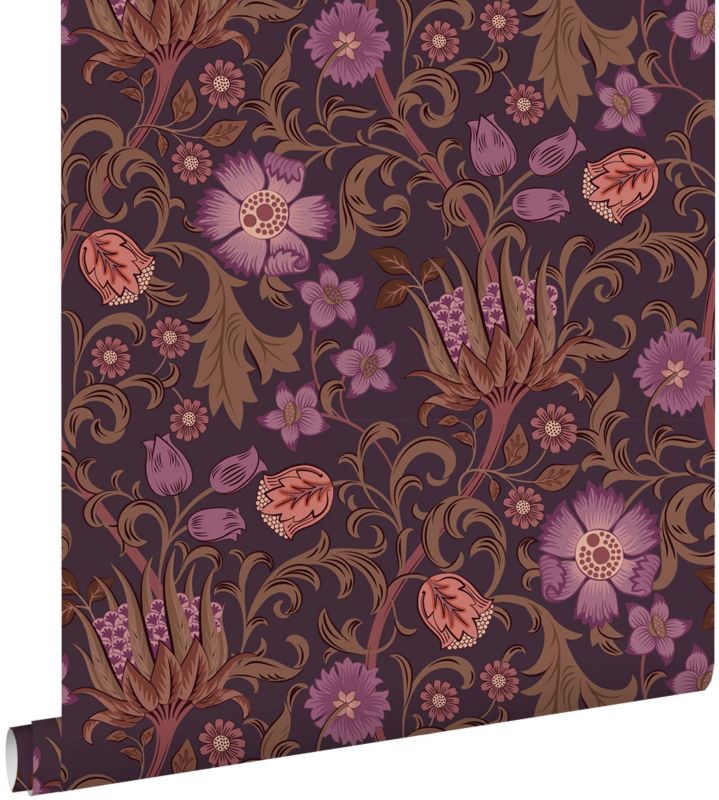 Tapeta ESTAhome zabytkowe kwiaty ciemnego fioletu 50 x 900 cm - 1 rol.