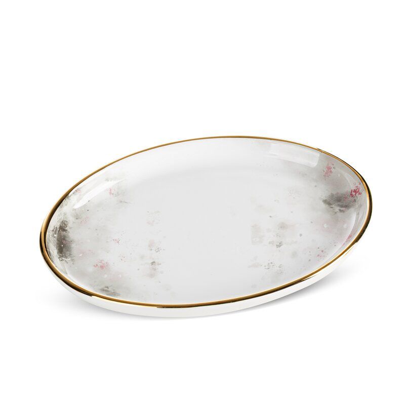 Patera ceramiczna Eurofirany 23 x 16 x 3 cm biała srebrna 1 szt.
