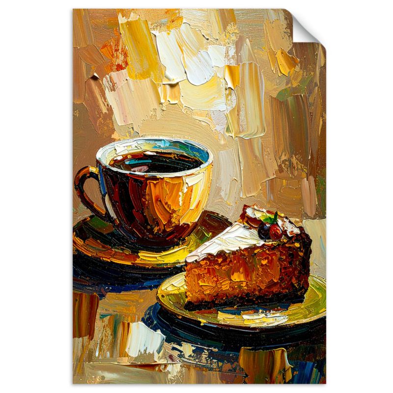 Naklejka na ścianę do salonu sypialni Feeby Filiżanka Kawy Ciastko w beżu 70x100cm 1szt