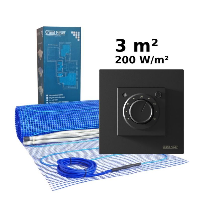 Zestaw do ogrzewania podłogowego 3 m², 200 W/m² + termostat MST-9n, 1 pc