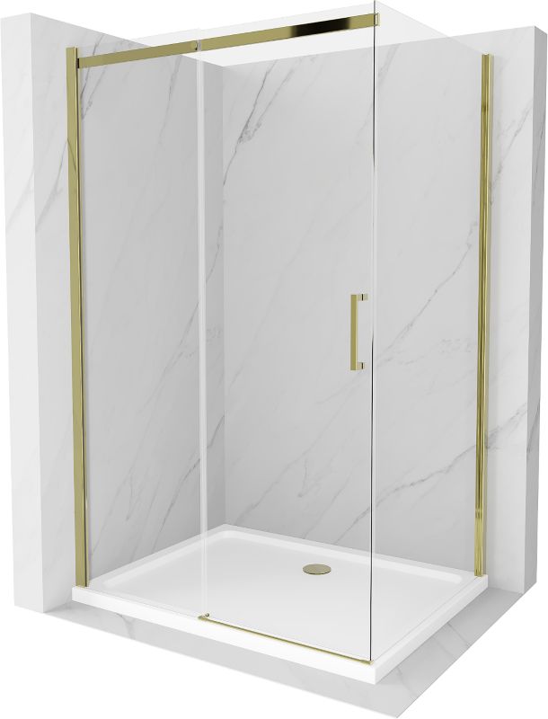 Kabina prysznicowa Mexen Omega rozsuwana 130 x 100 cm transparent złota + brodzik Flat
