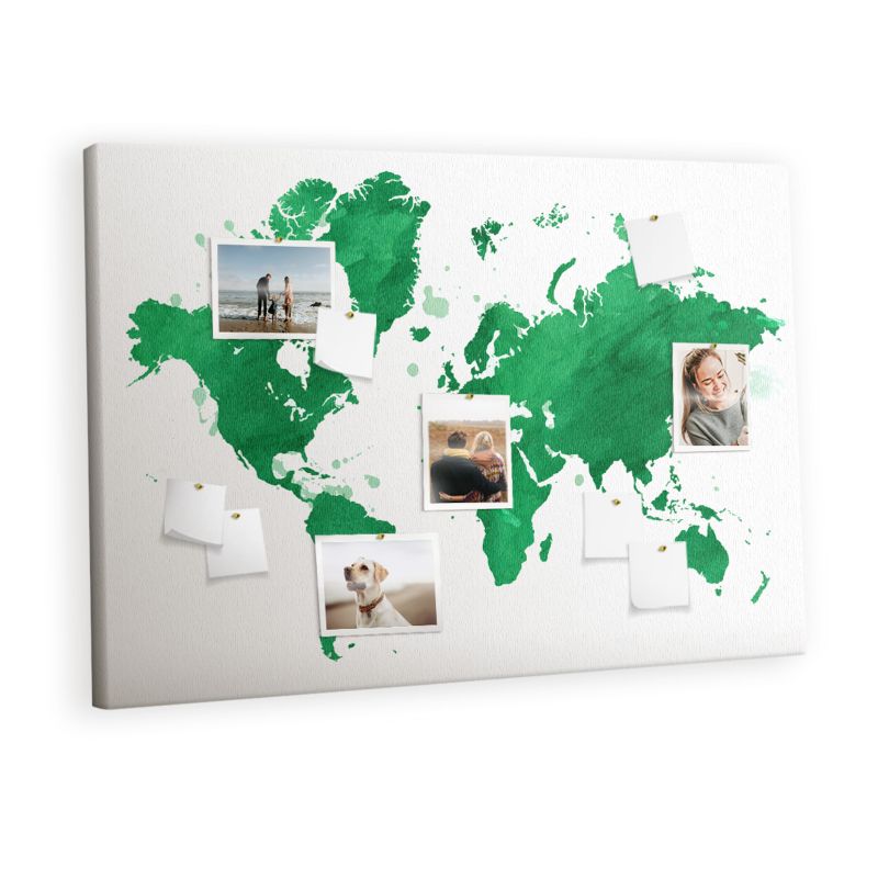 Korkowa Tablica Tulup 120x80 cm Zielona mapa świata Do przypinania notatek Pinezki metaliczne 1 kpl