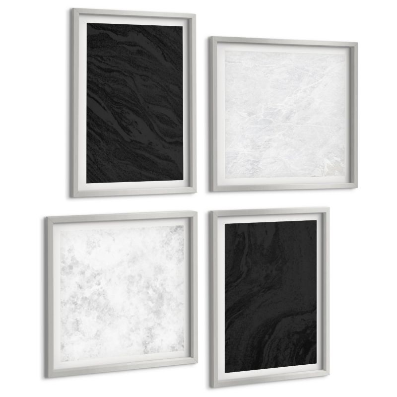 Galeria 4 Obrazów ArtPrintCave (2x50x50+2x40x60cm) Srebrna rama Ciemne jasne marmury glamour 1 kpl.