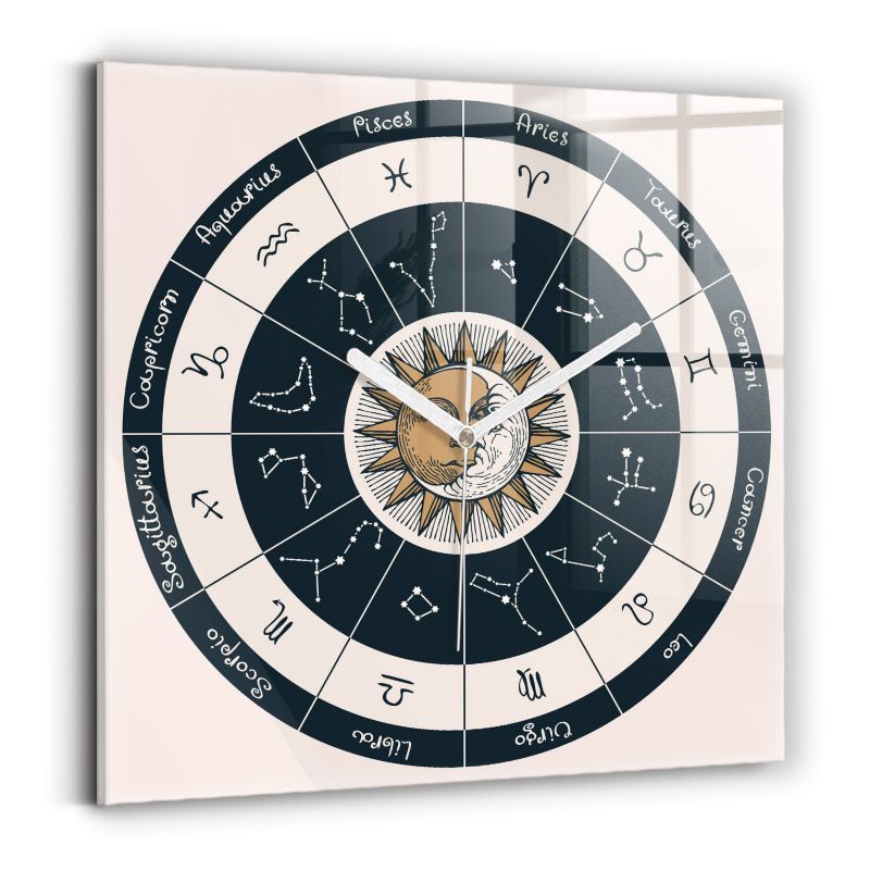 Zegar szklany białe wskazówki Wallfluent 30x30 cm Gwiazdozbiory zodiaki 1 szt.