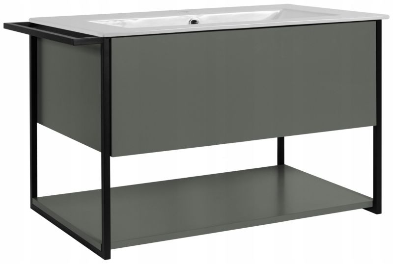 Szafka pod umywalkę Furnidea 80 cm wisząca lakierowana zielony półmat z białą umywalką LOV 1 szt.