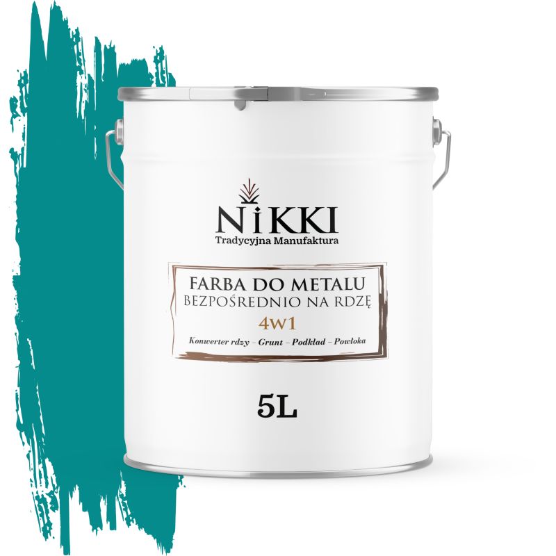 Farba do Metalu Antykorozyjna 4w1 NIKKI Niebieski turkusowy RAL5018 Wysoki Połysk 5L