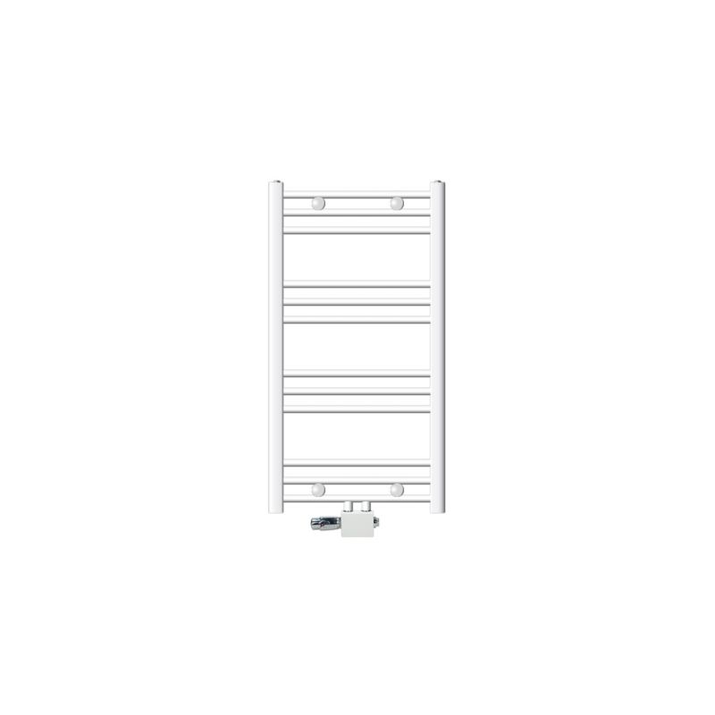 Grzejnik łazienkowy LuxeBath centralny biały 500 x 800 mm prosty termostat zestaw przyłącze uniwersalne przelotowe grzejnik 1 szt