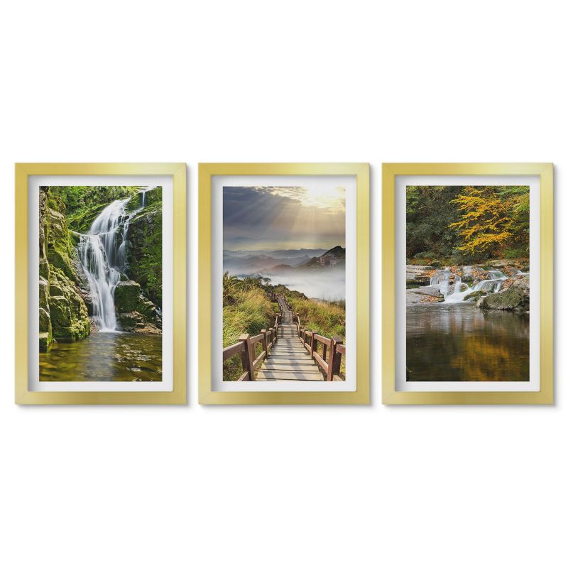 Zestaw 3 obrazów w złotych ramach Tulup 20x30 cm Wodospady góry chmury jesień Obrazy w złotej ramie 1 kpl