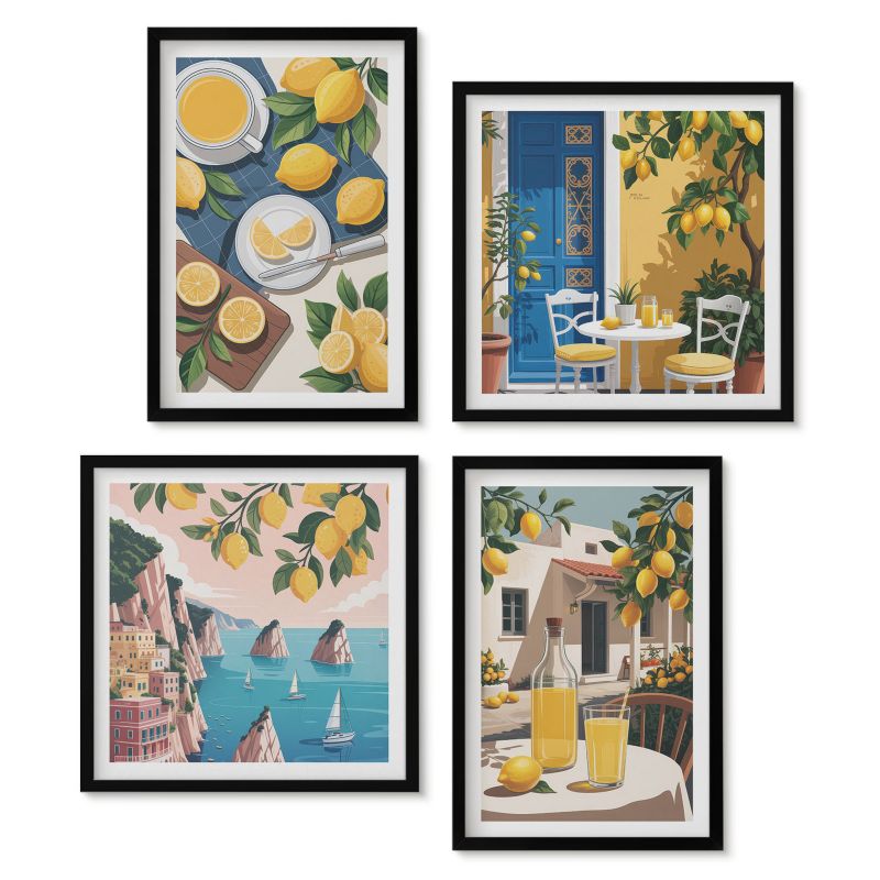 Zestaw 4 obrazów w czarnej ramie Tulup Lemoniada cytrynowa patio słońce Galeria ścienna 1 kpl