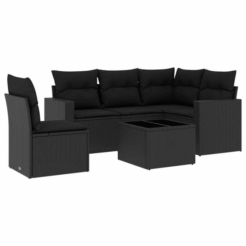 Zestaw mebli ogrodowych WaszeMeble 6-cz. z technorattanu czarny z poduszkami WM-3218965 1 kpl