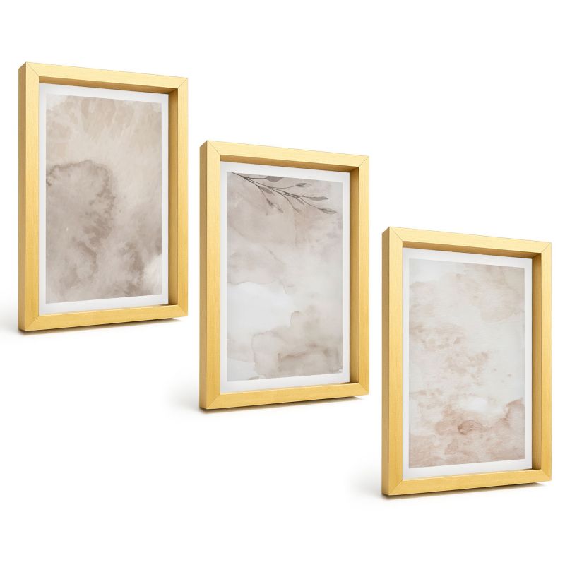 Galeria 3 Obrazów w Złotej Ramie ArtPrintCave 20x30 cm Komplet ścienny Rozlane akwarelowe farby boho 1 kpl.