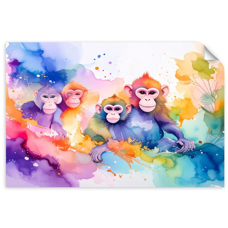 Naklejka samoprzylepna Feeby Kolorowe Małpy w dżungli Akwarela 130x90cm 1szt