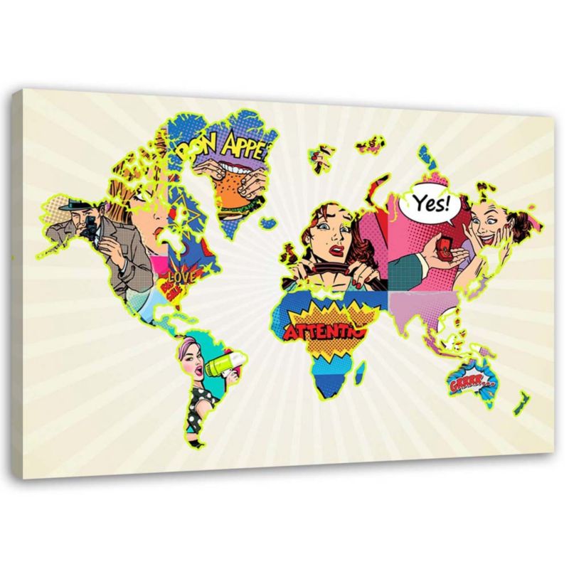 Obraz na płótnie Feeby Mapa świata Pop Art 60x40cm 1szt
