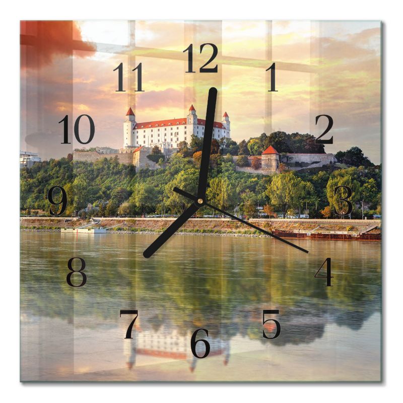 Zegar Ścienny Bez Tykania Tulup 30x30 cm z Czarnymi Wskazówkami Zamek Rzeczny 1 szt.