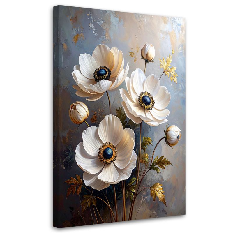 Obraz do salonu sypialni kuchni biura Feeby Zawilce beżowe kwiaty 60x90cm 1szt