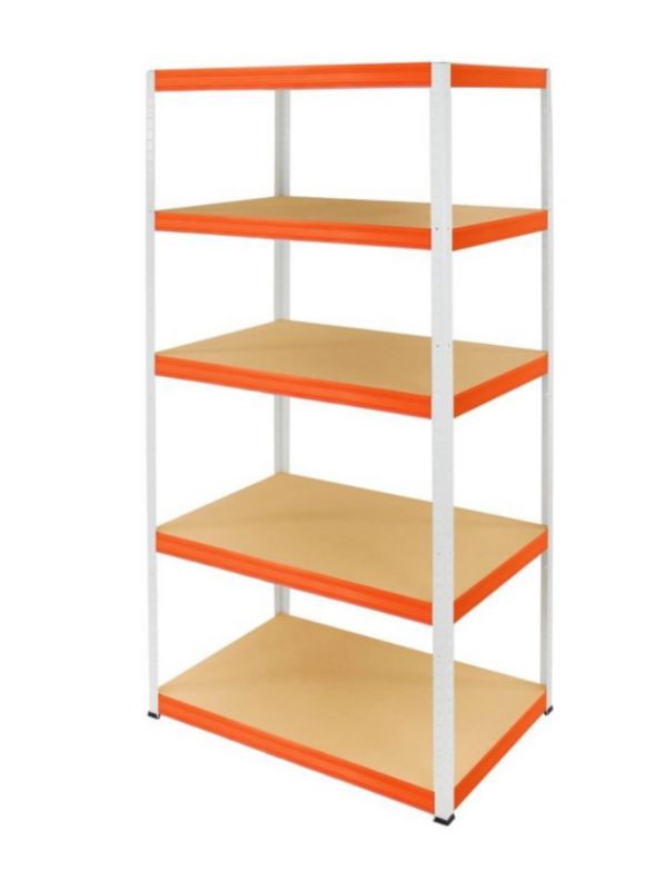 Regał metalowy MODO24 magazynowy stojak biało-pomarańczowy helios 180x90x40cm 5 półek po 275 kg 1 szt.