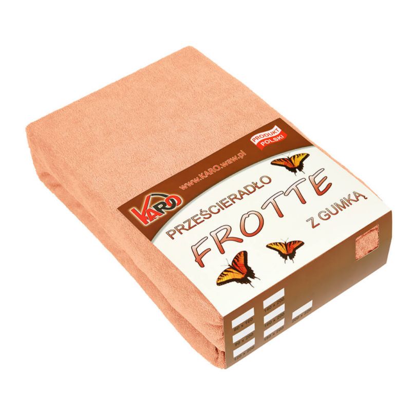 Prześcieradło frotte z gumką KARO 90x200 morelowe 1 szt.
