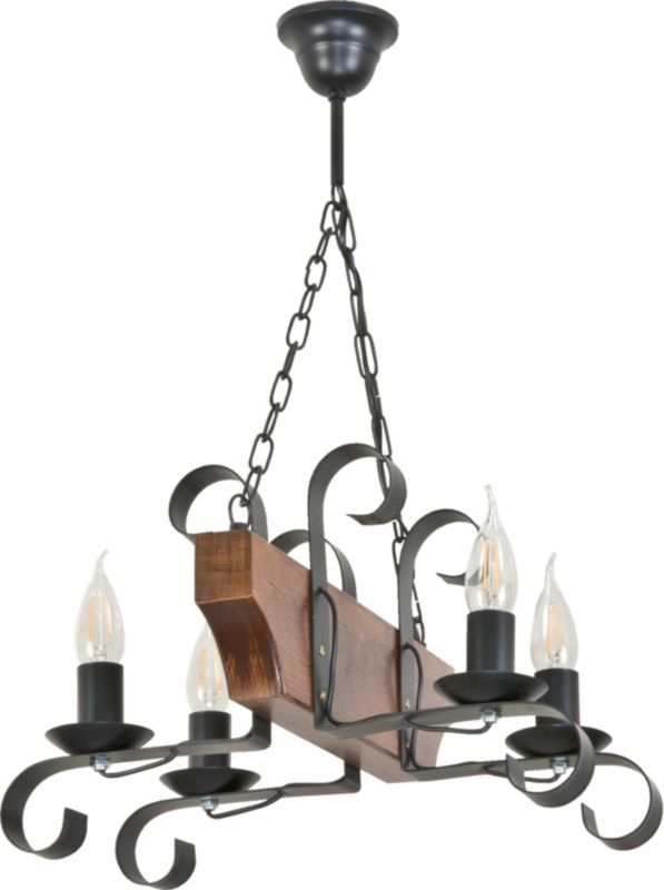 Lampa wisząca EDYLIT drewniana czarna vintage rustykalna do salonu 4xE14 NIKOLAS 11-971 1 szt.