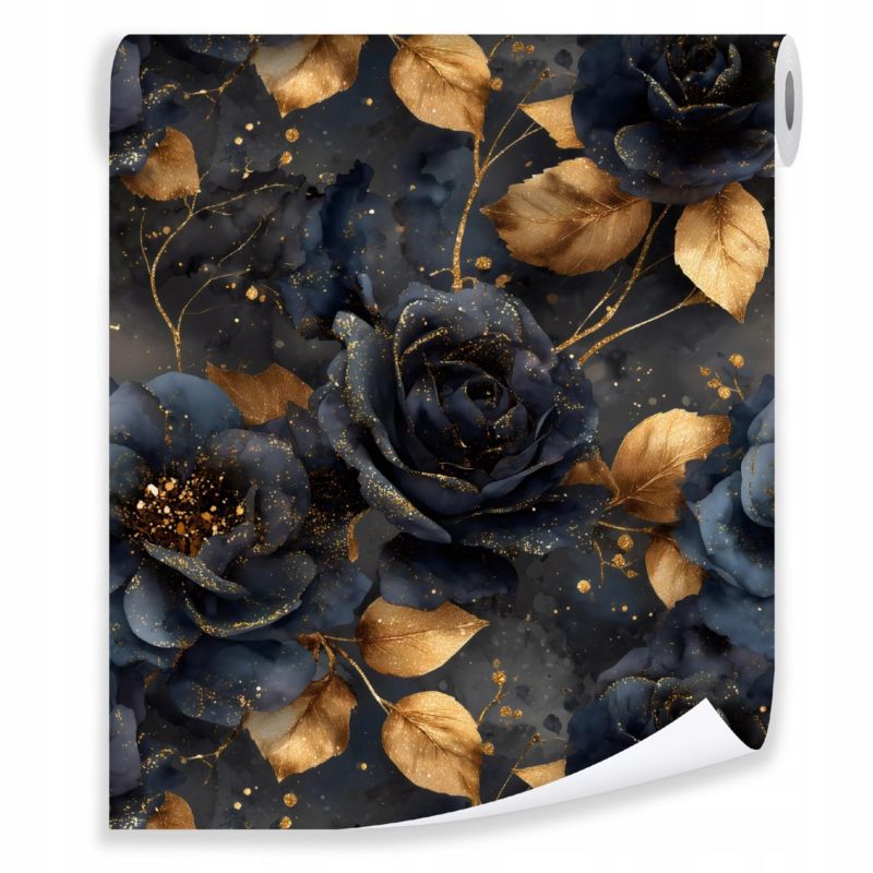 Tapeta WALLARENA Do Sypialni Salonu Na Flizelinie Kwiaty Glamour Abstrakcja Czarny 50x1000 cm T16255VE 1 szt.
