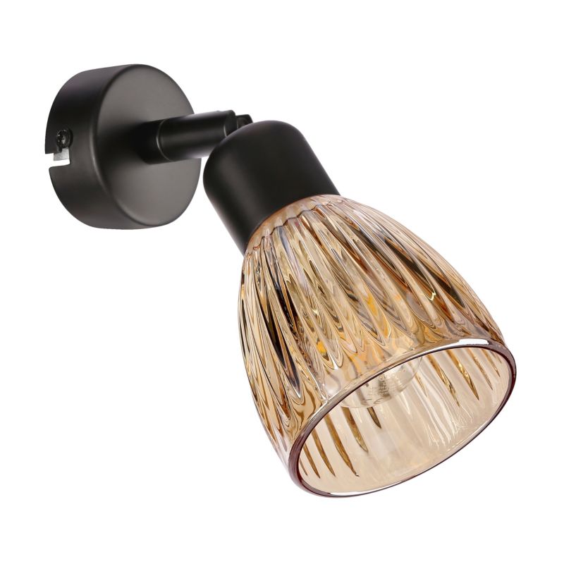 Kinkiet bursztynowy ryflowany klosz Candellux Amcos czarno-bursztynowy 1xE14x40W IP20 wym:15x17x8cm - 1 szt.