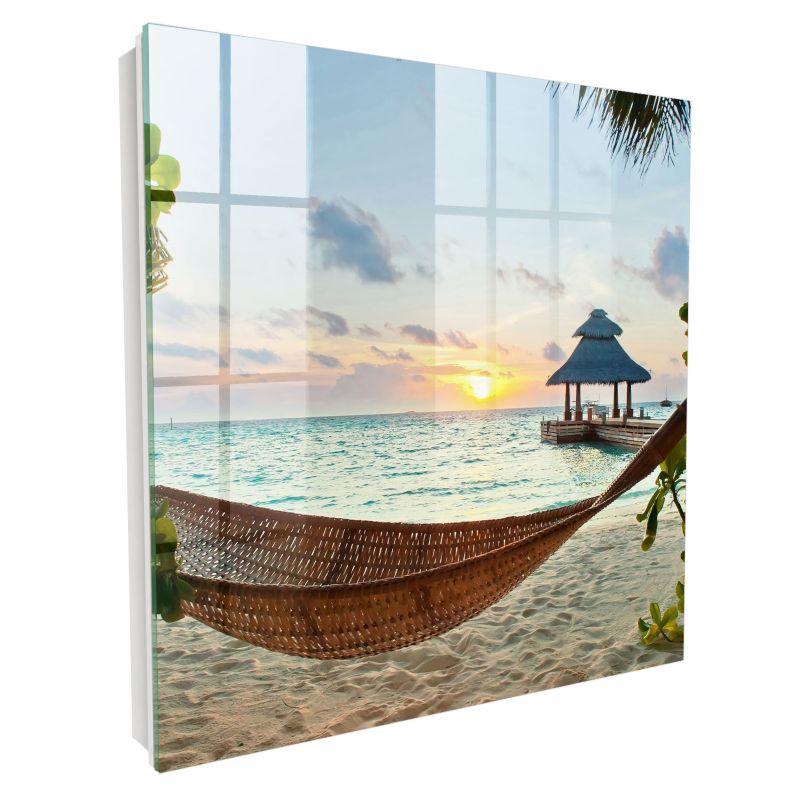Skrzyneczka Na Klucze Tulup 30x30 cm Plażowy relaks - Biała - Otwierana na lewo 1 szt.