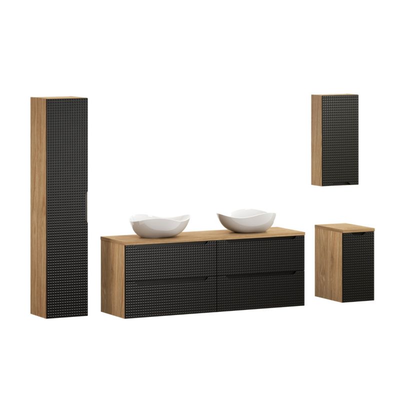 Zestaw mebli łazienkowych Comad Luxor Black 160cm z blatem, 2 umywalkami nablatowymi Cloud i szafką wysoką 1szt