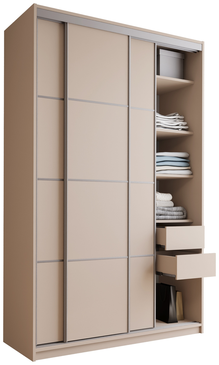 Trzydrzwiowa kaszmirowa szafa przesuwna z półkami 150 cm TOP MAX