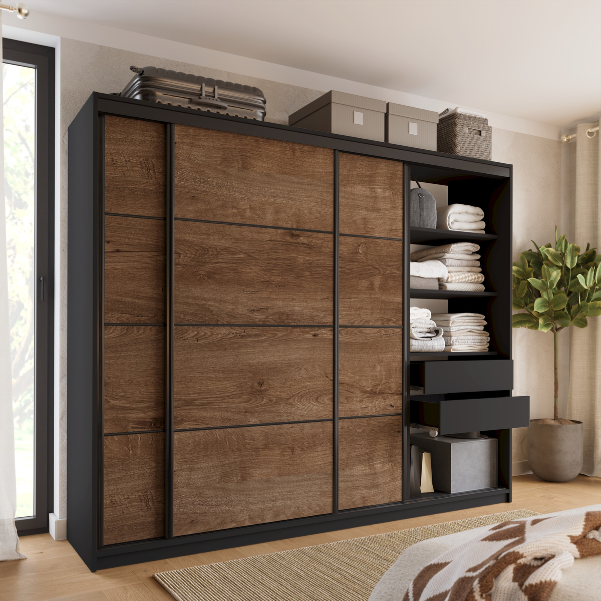 Szafa przesuwna 250 cm dąb lefkas LOFT