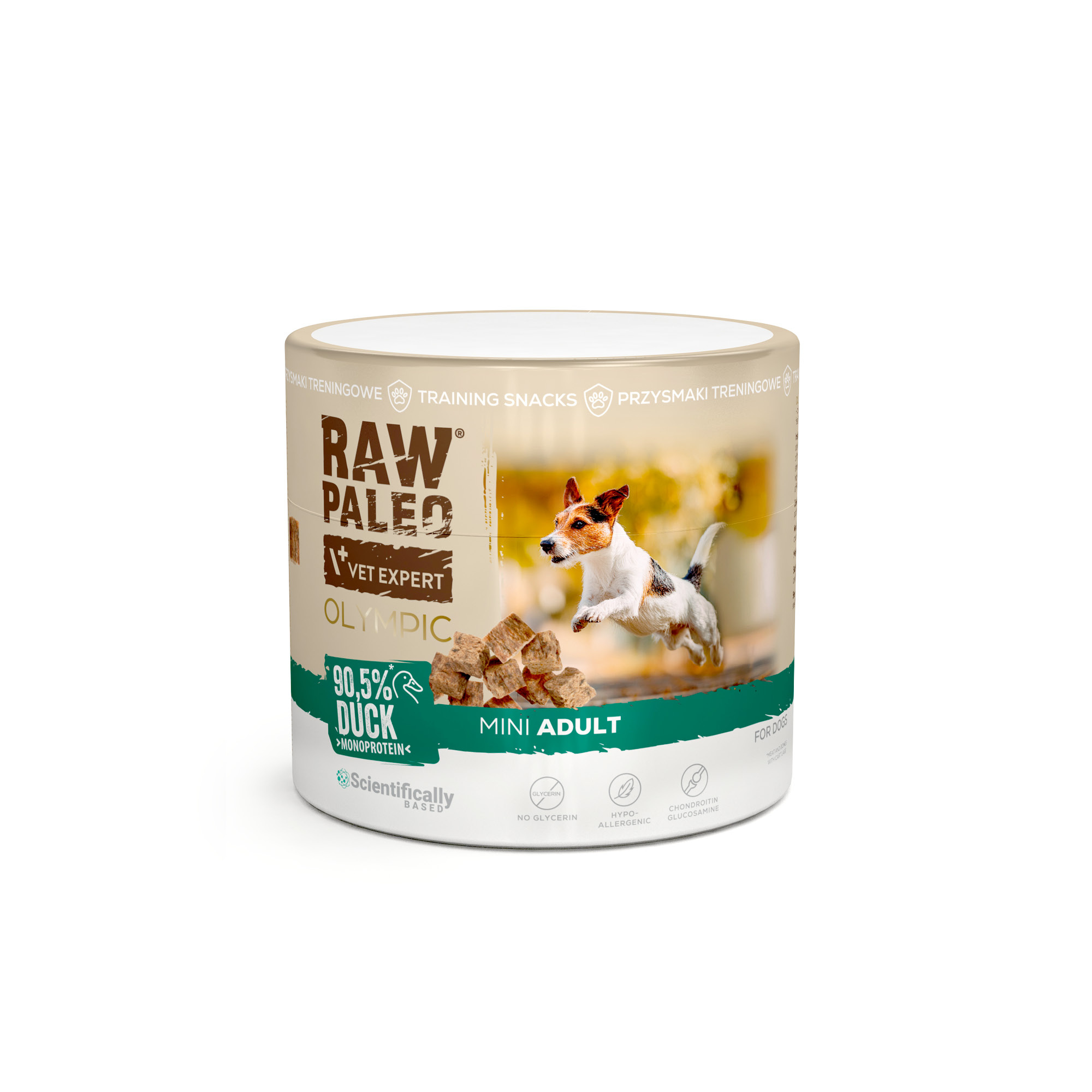 RAW PALEO Olympic Duck Mini 90g - hipoalergiczny monoproteinowy przysmak treningowy dla psa