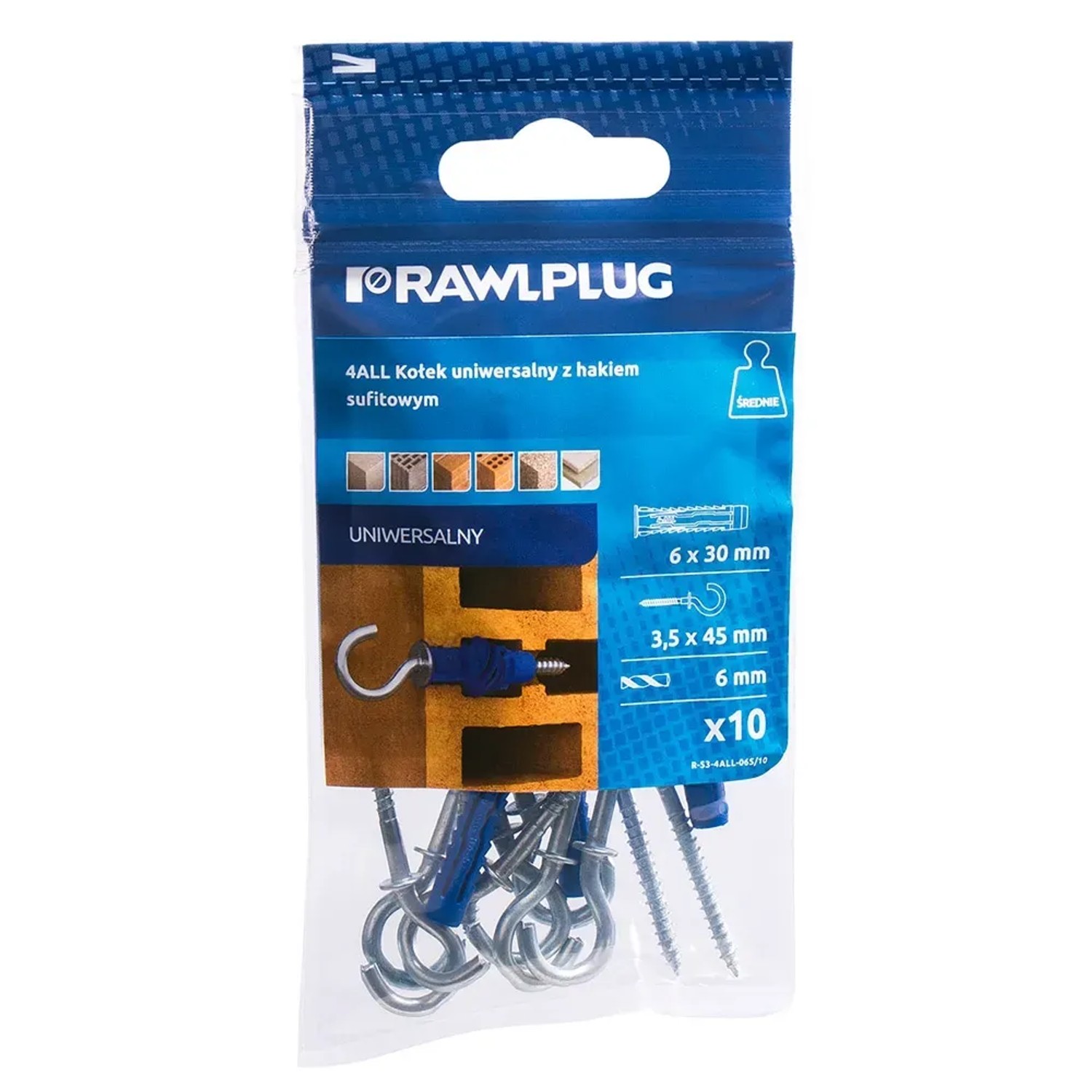 Rawlplug Kołek 4All uniwersalny 6x50mm hak otwarty 10szt.