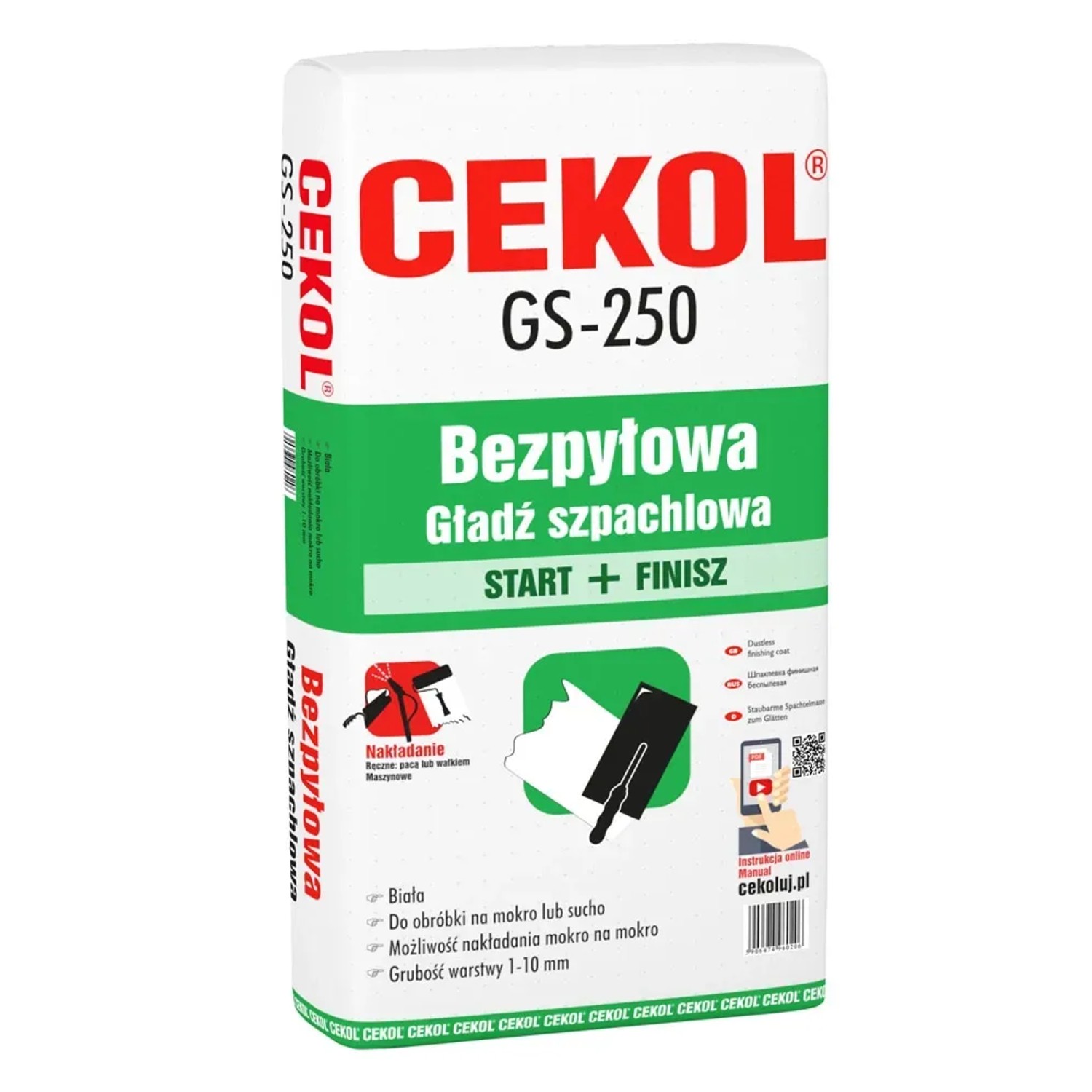 Cekol Bezpyłowa gładź szpachlowa GS 250 20 kg