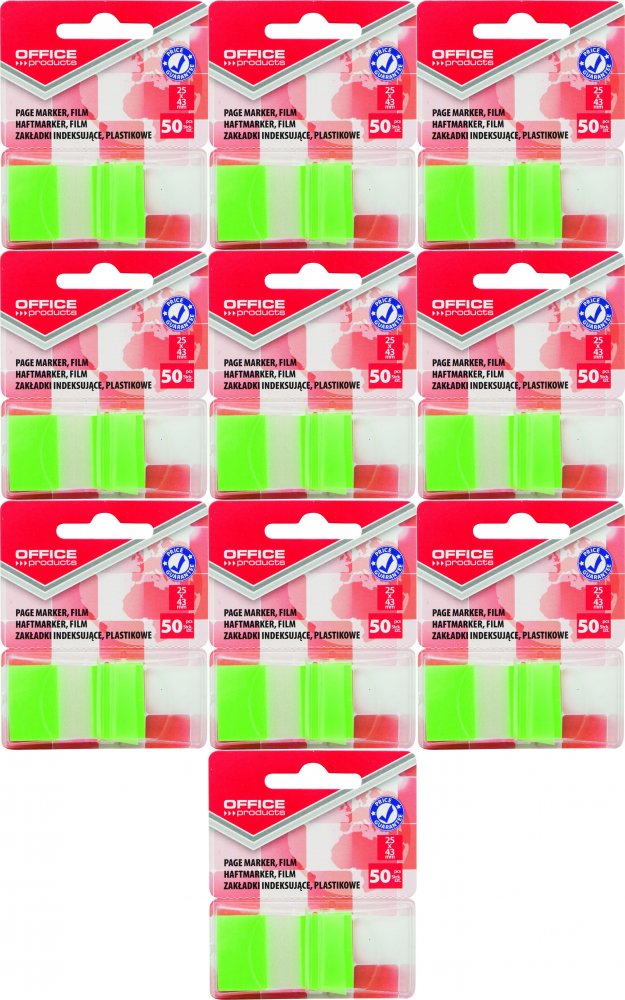 10x Zakładki samoprzylepne Office Products, indeksujące, folia PP, 25x43mm, 1x50 sztuk, zielony