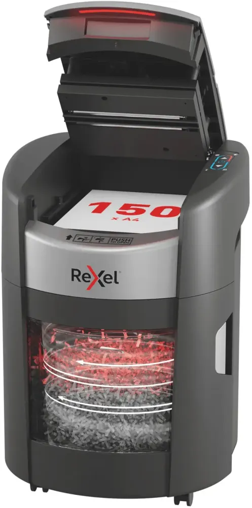 Niszczarka automatyczna Rexel ShredMax AutoFeed+ 150X, konfetti 4x10mm, 150 kartek, P-4 DIN, czarny