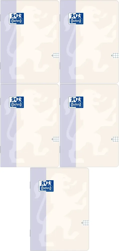 5x Zeszyt w kratkę Oxford B-Light, A5, 60 kartek, mix kolorów pastelowych