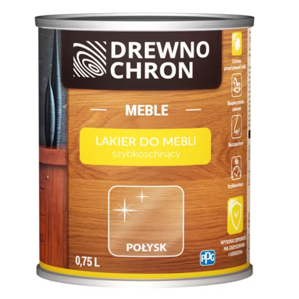 Lakier szybkoschnący do mebli, boazerii 0,75L bezbarwny połysk Drewnochron