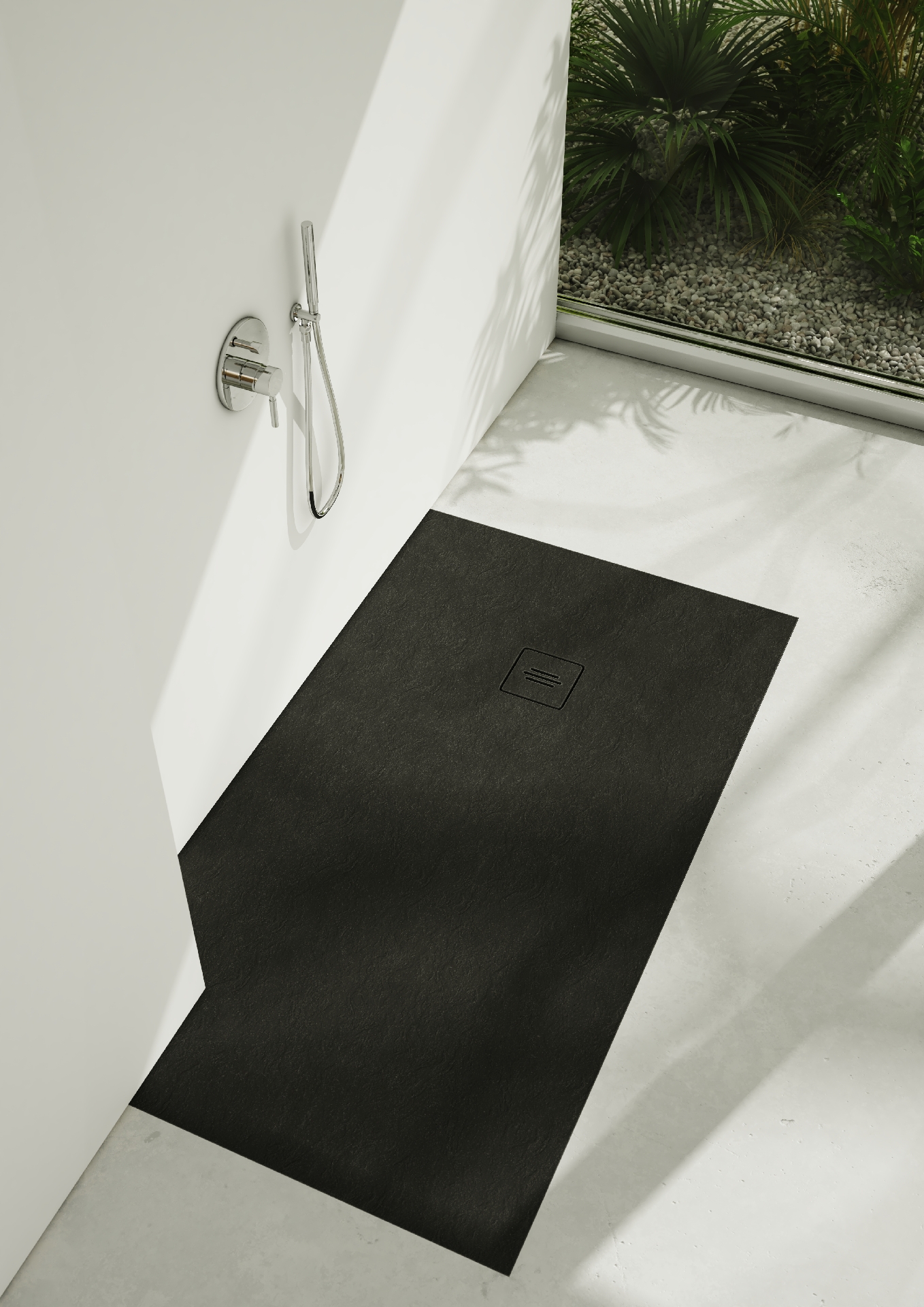 Schedline Protos Black Stone brodzik 90x90 cm półokrągły czarny kamień 3SP.P1O-9090/C/ST-M1/C/ST
