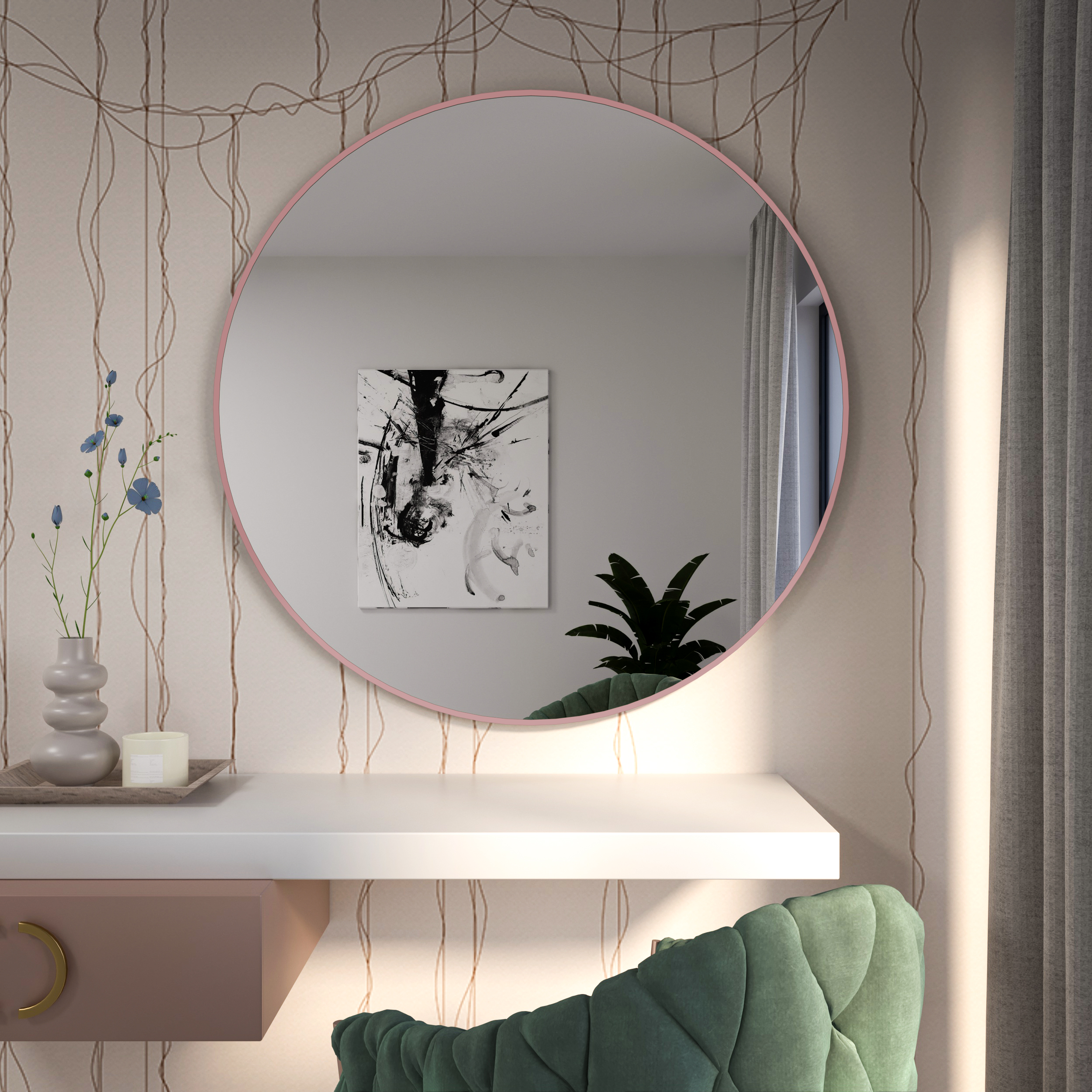Baltica Design Tiny Border Round lustro 100x100 cm okrągłe pudrowy róż