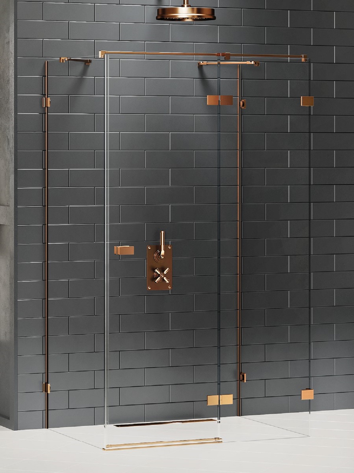 New Trendy Avexa Copper Brushed kabina prysznicowa 80x90 cm prostokątna przyścienna prawa miedź szczotkowana/szkło przezroczyste ...