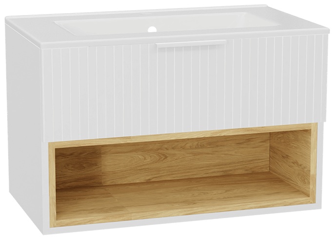 Zestaw Excellent Tuto 2.0 szafka 80 cm podumywalkowa wisząca z umywalką As biały-dąb/biały MLEX.2171.K.80.0336.WHWH