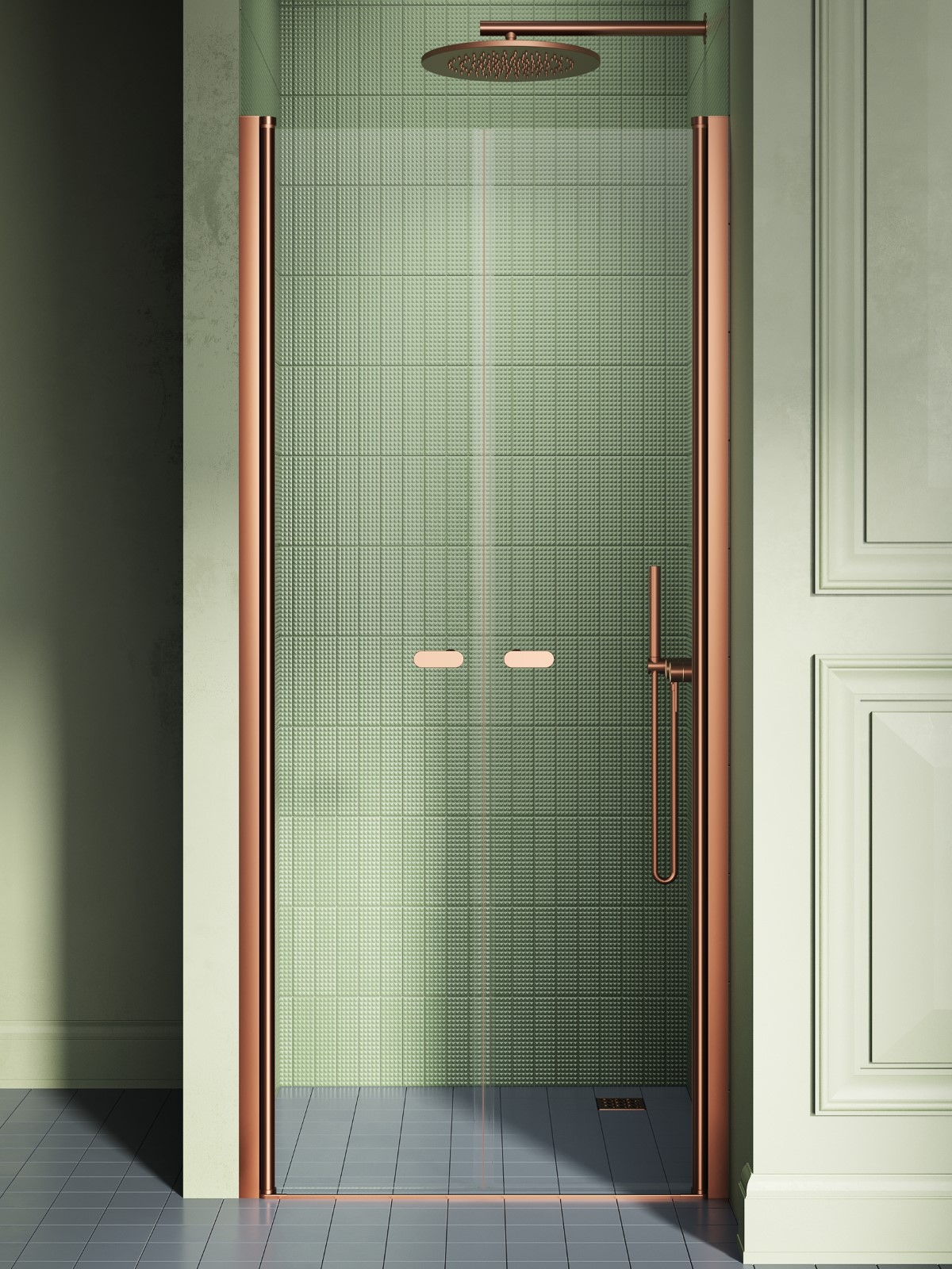 New Trendy New Soleo Copper Brushed drzwi prysznicowe 170 cm uchylne miedź szczotkowana/szkło przezroczyste D-0550A
