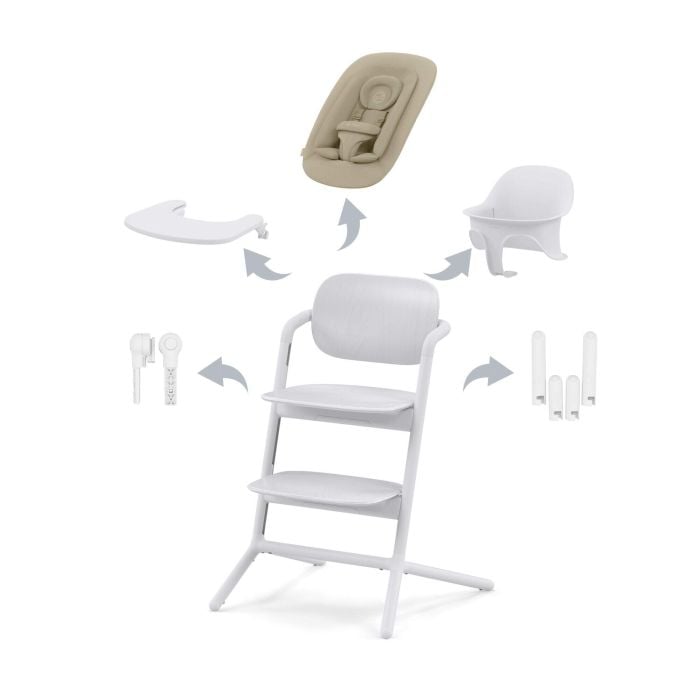 Cybex Lemo 4w1 - krzesełko z zestawem Baby Set, tacką i leżaczkiem-All White