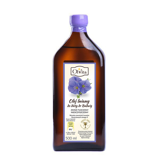 Olej lniany budwigowy 500ml - TŁOCZONY NA ZIMNO