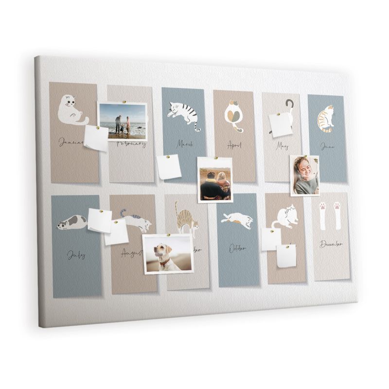 Organizer Ścienny Tablica Korkowa Na Płótnie Tulup 140x100 cm Kotowy kalendarz Pinezki drewniane 1 kpl