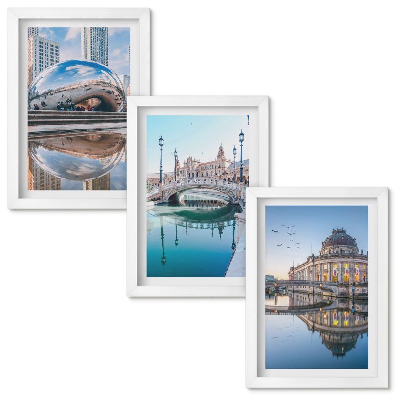 Obrazy do Salonu Wallfluent Architektura miast w wodzie Biała rama 20x30cm 3 szt.