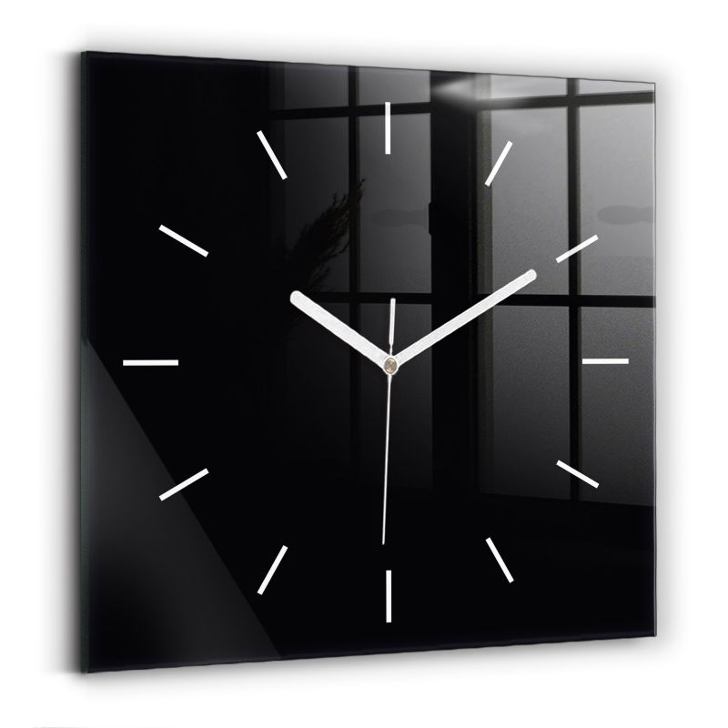 Zegar szklany białe wskazówki Wallfluent 30x30 cm Czarny 1 szt.